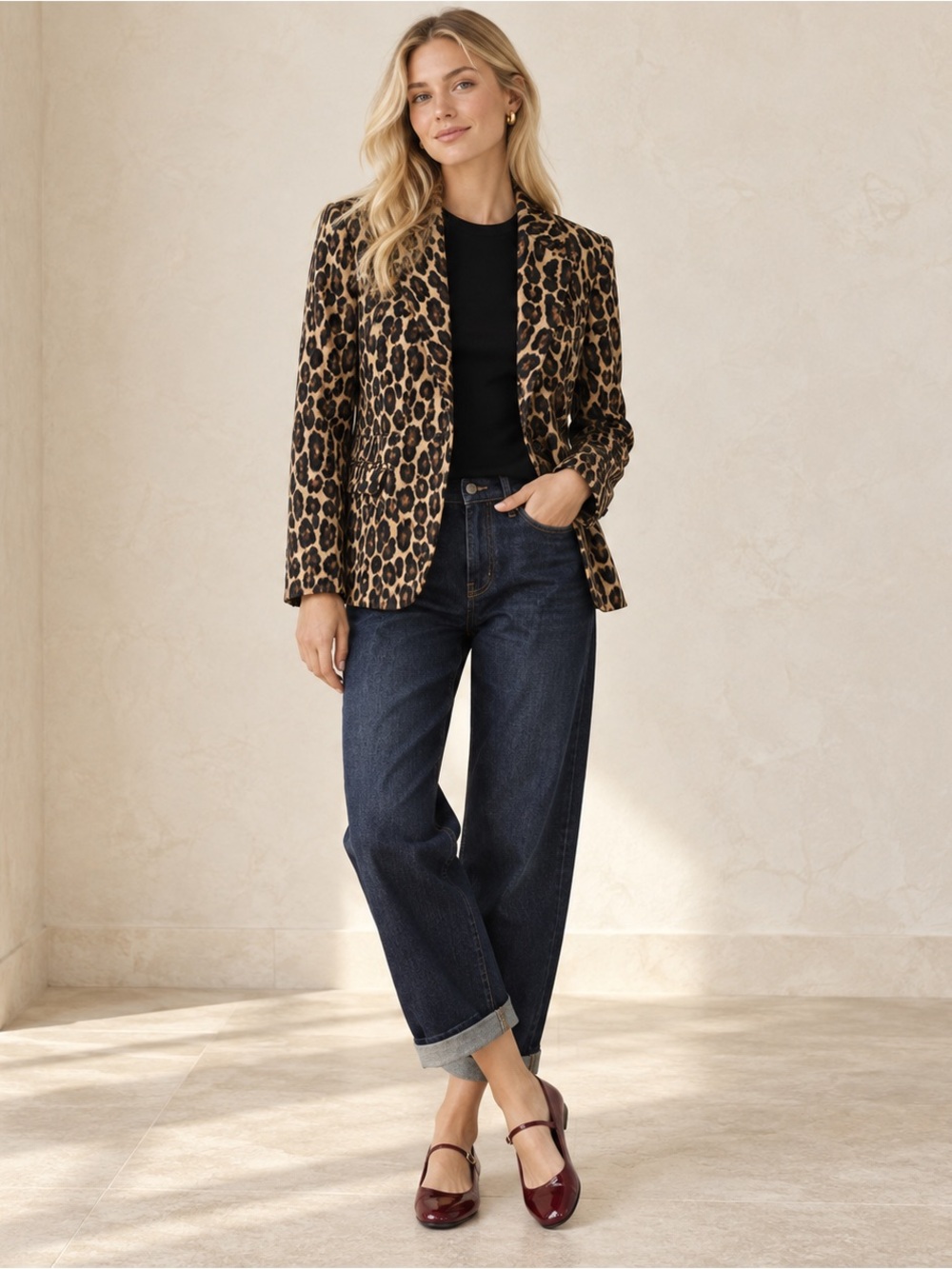 Theory Leopard-Print Blazer Jacket in Brown and Black